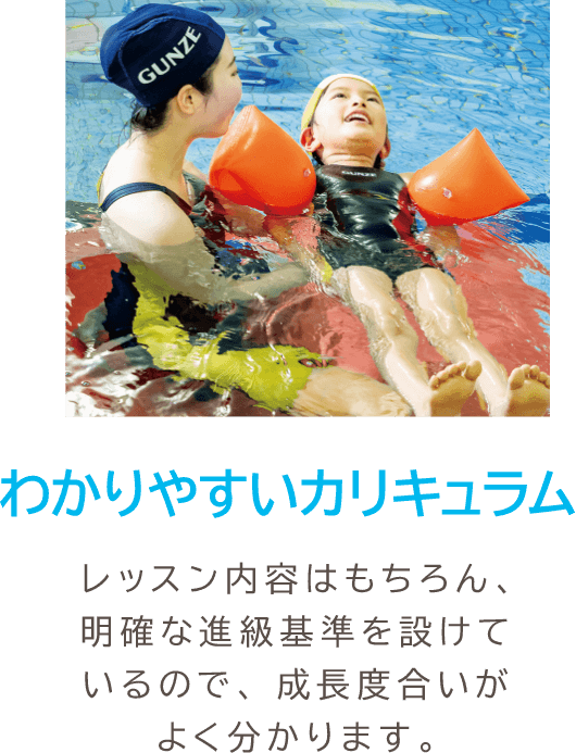 わかりやすいカリキュラム レッスン内容はもちろん、明確な新旧基準を設けているので、成長度合いがよく分かります。