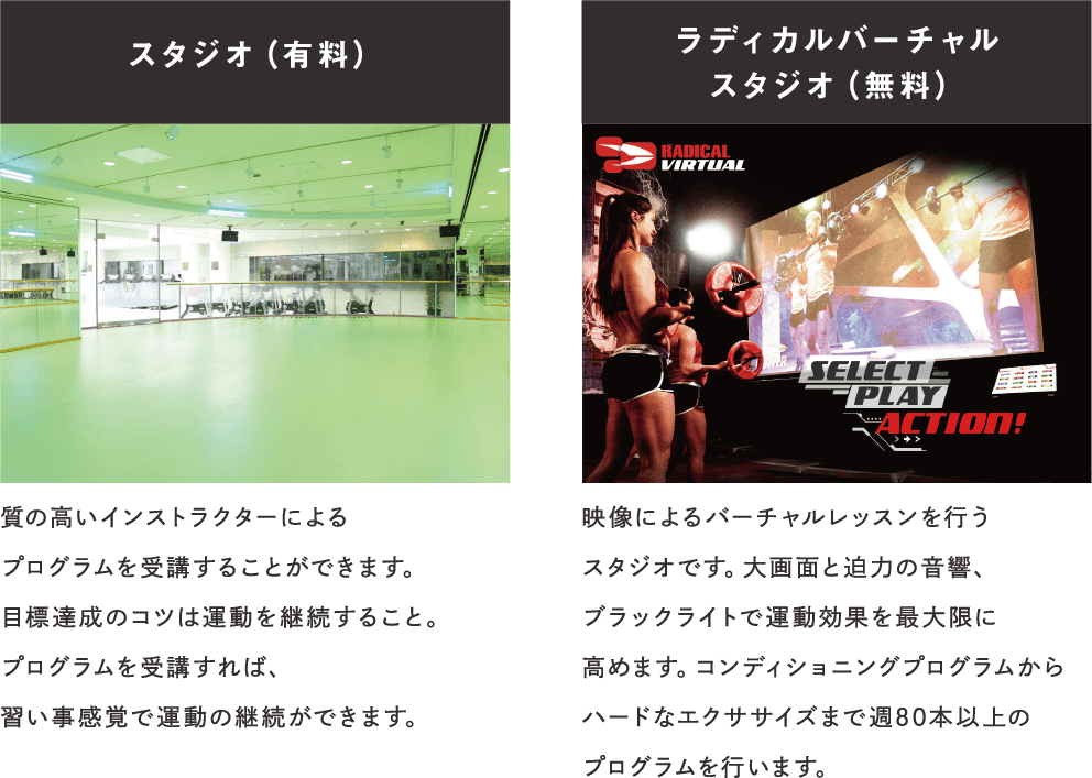 スタジオ（有料）ラディカルバーチャルスタジオ（無料）